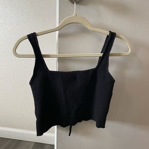 Black crop top, open back